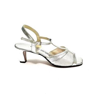 Vintage 1960s deadstock metallic silver vegan leather holiday glam party heels